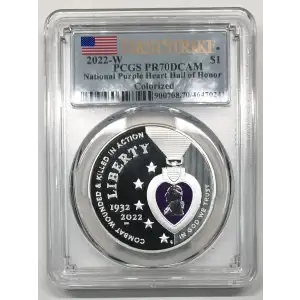2022-W $1 National Purple Heart Hall of Honor Colorized First Strike, DCAM (2)