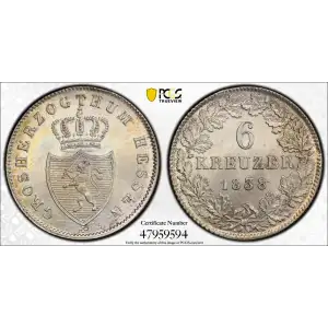 1838 Hess-Darm German States Silver 6 Kreuzer PCGS MS-63 (2)
