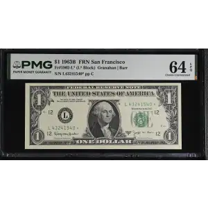 $1 1963-B. Green seal. Small Size $1 Federal Reserve Notes 1902-L* (2)