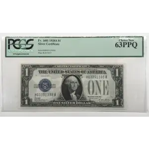 $1 1928-A blue seal. Small Silver Certificates 1601