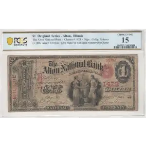 $1 original Red with rays, red serial no., without bank charter no. First Charter Period 380b (2)
