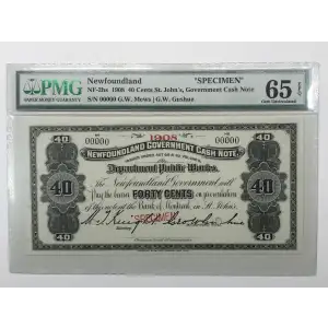 40 Cents 1901-1908, 1901 Cash Note Issue s. Specimen Newfoundland A4