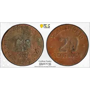 1915 Chiconcuautla, Puebla Mexico Revolutionary Copper 20 Centavos PCGS AU-53 (4)