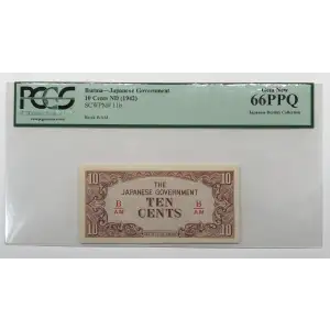 10 Cents ND (1942), 1942-1944 ND Issue b. Fractional block letters: B/AA-B/AR Burma 11