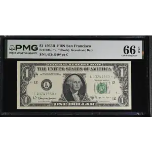 $1 1963-B. Green seal. Small Size $1 Federal Reserve Notes 1902-L* (2)