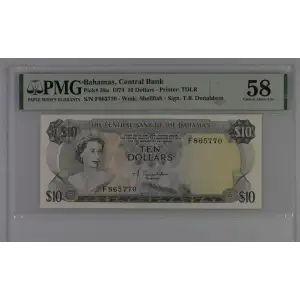 10 Dollars L.1974, 1974 Central Bank Act a. Signature T. B. Donaldson Bahamas 38 (2)