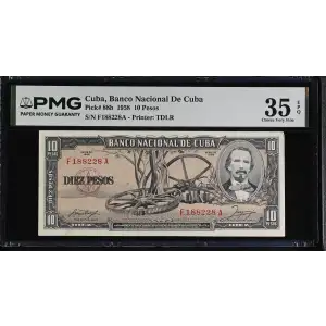 10 Pesos 1956-1960, 1956 Issue b. 1958 Cuba 88 (2)