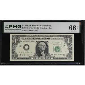 $1 1963-B. Green seal. Small Size $1 Federal Reserve Notes 1902-L* (2)