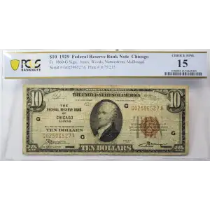 $10 1929 brown seal Small Federal Reserve Bank Notes 1860-G