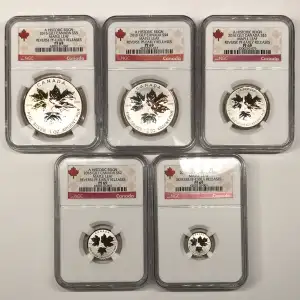 2016 A Historic Reign Gilt Reverse Proof Silver Maple Leaf 5-Coin Set NGC PF-69 EARLY RELEASES