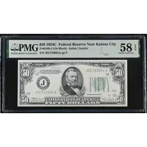 $50 1934-C. blue-Green seal. Small Size $50 Federal Reserve Notes 2105-J